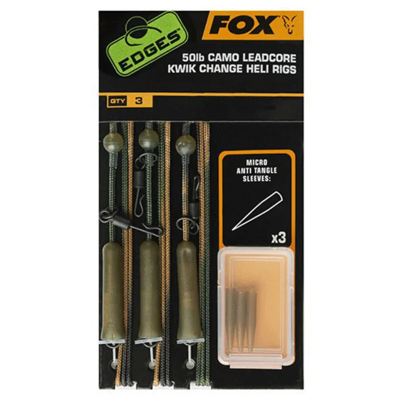 Uitverkoop Fox Edges Ready Tied Camo Leadcore Heli Rig Leaders - Leaders - 3x75 cm 50 lb