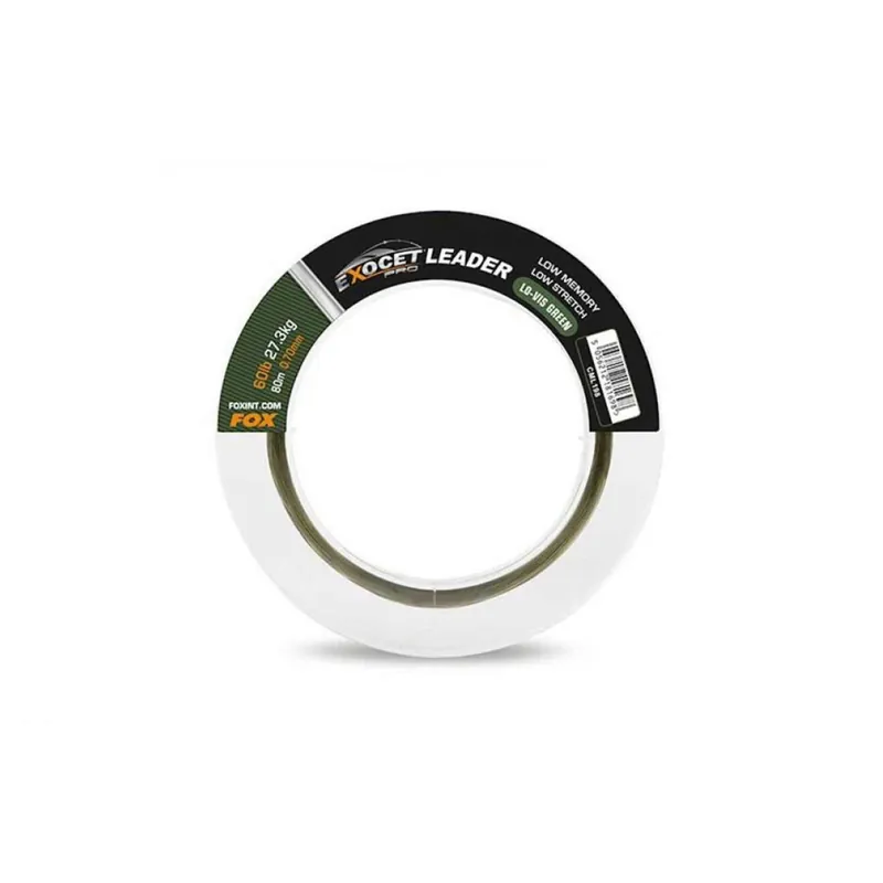 Hete Deal Fox Exocet Pro (Low Vis Green) Leader 60lb (27.3kg) 0.70mm X 80m - Leader -