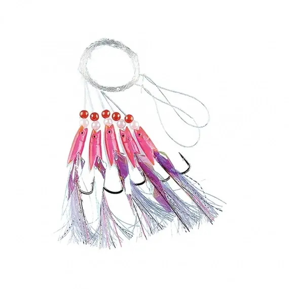 Fladen Pink Rubber w. white Feathers 5 Hooks, size 1/0 Korting