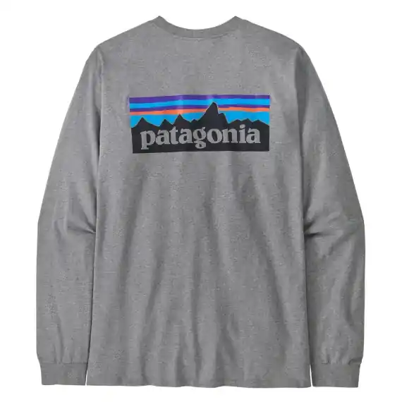 Hete Deal Patagonia M's L/S P-6 Logo Responsibili-Tee Gravel Heather, S