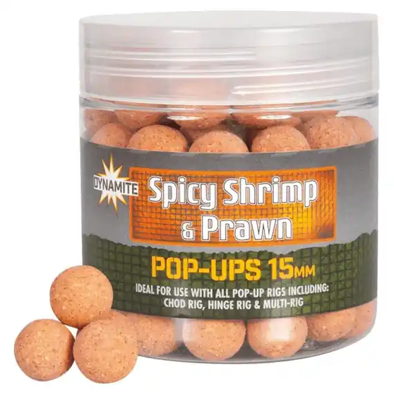 Op = Op Dynamite Baits Spicy Shrimp & Prawn Pop-Ups 15mm