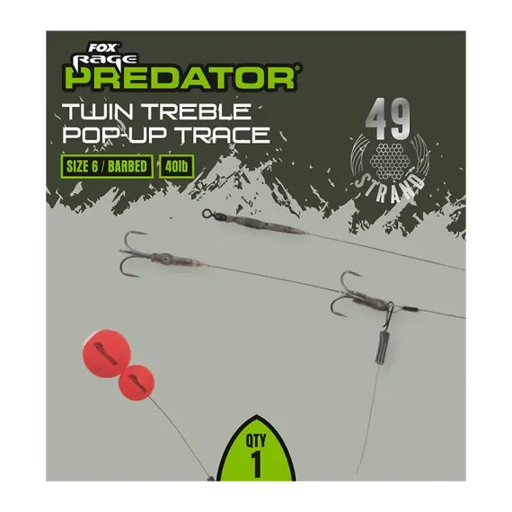 Koop Vandaag Fox Rage Twin Treble Pop-Up Trace Size 6 40lb