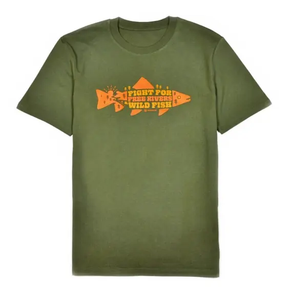 Frödin 'Free Rivers & Wild Fish' T-Shirt - Khaki Green - S Fabrieksprijs