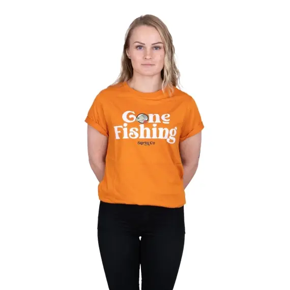 SQRTN Gone Fishing T-Shirt Orange Caramel - S Alleen Vandaag