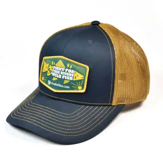 Dagaanbieding Frödin 'Free Rivers & Wild Fish' Trucker Hat – Navy/Caramel
