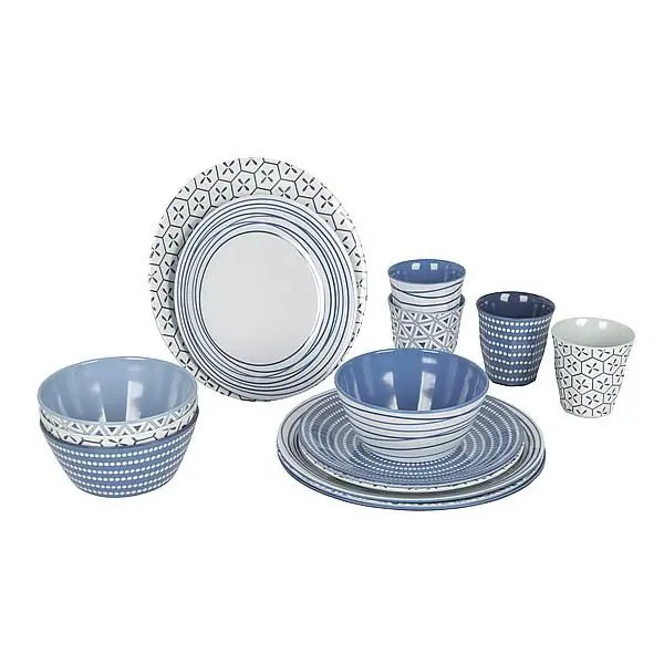 Beste Prijs Bo-Camp Serviesset Mix & Match Blauw/Wit - 16-Delig