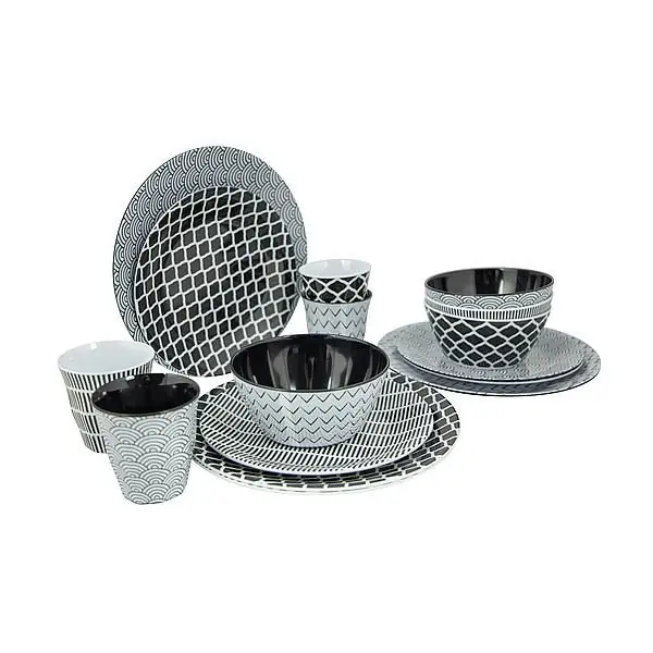 Exclusieve Aanbieding Bo-Camp Serviesset Mix & Match Zwart/Wit 16a-Delig