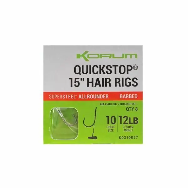 Speciale Aanbieding Korum Quickstop 15" hair rigs barbed 8