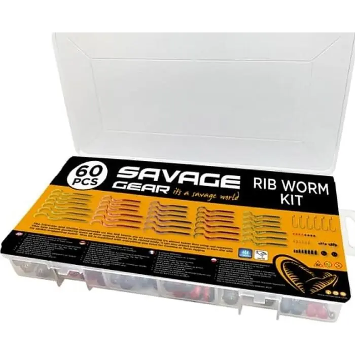 Savage Gear Rib Worm Kit Mix Colours 60pcs Gereduceerde Prijs
