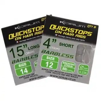 Premium Korum Hair Rigs Barbless With Quick Stops