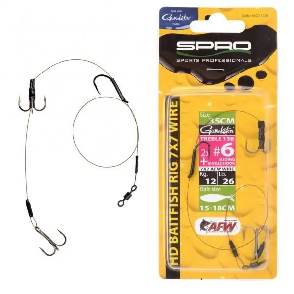 Spro Heavy Duty Baitfish Rig 7x7 AFW 2x Treble + Single hook 45cm - 18kg 2x 2 Treble + Single hook Favoriet