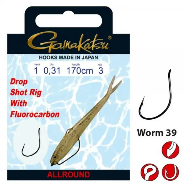 Premium Gamakatsu Dropshot Rig Worm 39 170cm Size 2 - 0.26mm