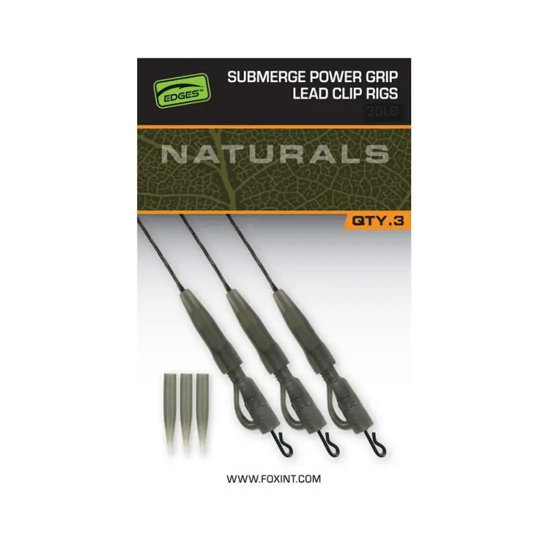 Aanbieding Fox Edges Naturals Submerge Power Grip Lead Clip Leaders 40lb