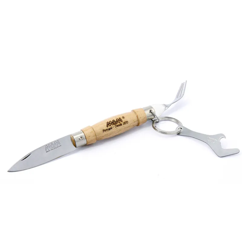 Koop Vandaag Sluitend mes met vork en opener MAM traditioneel 2023 6,1 cm beuken