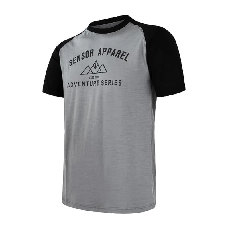 Mannen t-shirt SENSOR Merino Actief PT Avontuur grijs / zwart S Shop Nu