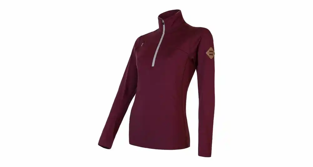 Dames mikina SENSOR Merino Bovenste kort rits haven rood S Hoge Kwaliteit