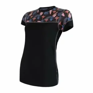 Dames t-shirt SENSOR Merino Indruk maken kr.rukáv zwart / bloemen S Nieuw