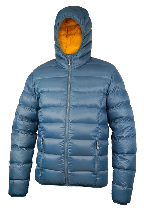 Lage Prijs Heren donsjack Warmpeace Vernon Majolica blauw/nuggetgoud S