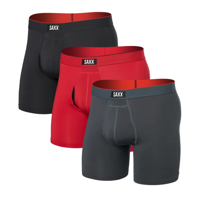 Fabrieksprijs Saxx Multi-Sport Mesh Boxer Brief Fly 3Pk heren boxershort set Sunset Red/Trblnce/Fd Blk M
