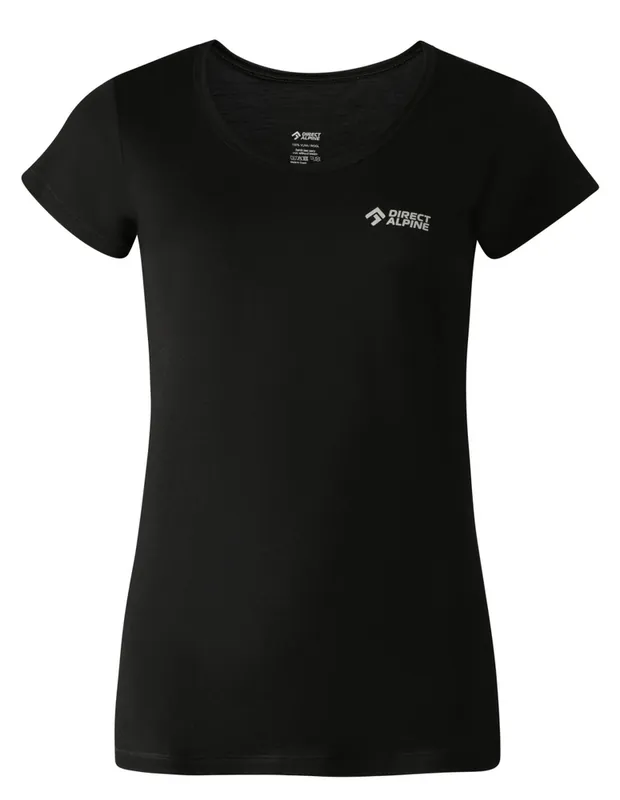 Express Levering Direct Alpine FURRY LADY dames functionele merino T-shirt zwart (DA big font) XS