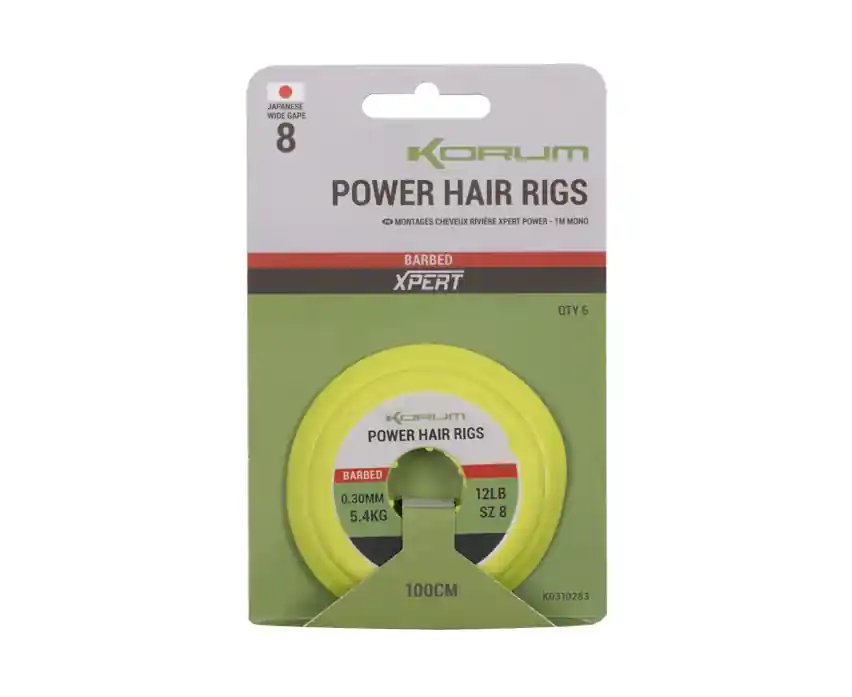 Korum Power Hair Rigs 1m (6 Stuks) 10lb/0.28mm Size 12 Actieprijs