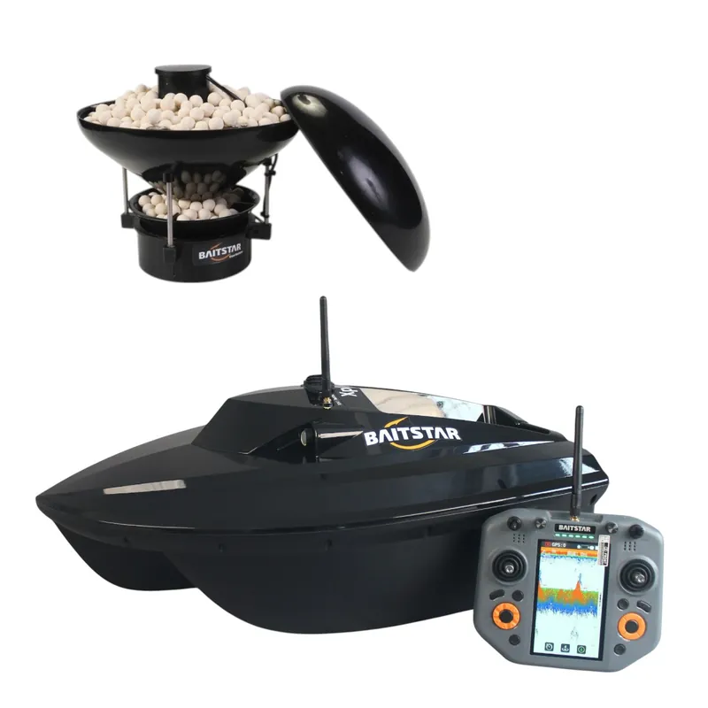 Flitsaanbieding BaitStar Baitboats Xpert Black AllinOne Voerboot (Baitthrower, GPS & Dieptemeter)