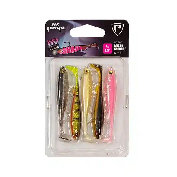 Fox Rage Slick Shad UV Mixed Colour Packs 5pcs 9cm Beste Prijs