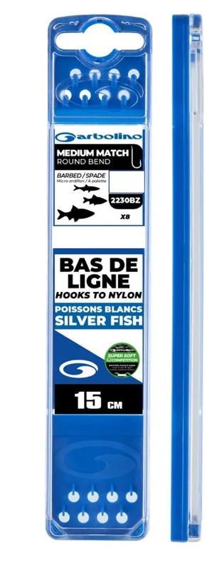 Garbolino Competition Hooks To Nylon - Medium Match Round Bend Onderlijn 15cm (8 Stuks) Haakmaat 14; Lijndikte 0.130mm Must-Have