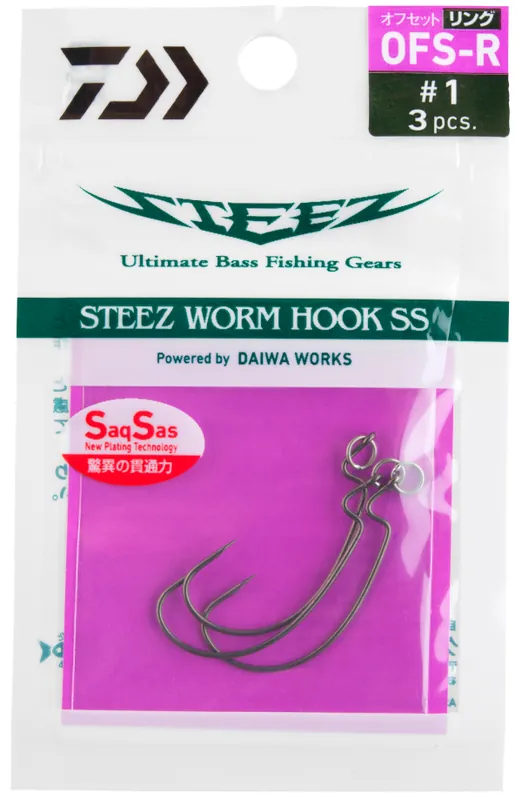 Daiwa Steez Worm Hook SS OFS-Ring Roofvis Haak 3/0 (3 stuks) Beperkt Aanbod