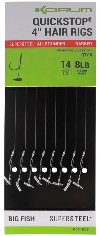 Seizoensaanbieding Korum Quickstop Barbed Hair Rigs, 8 stuks! 8