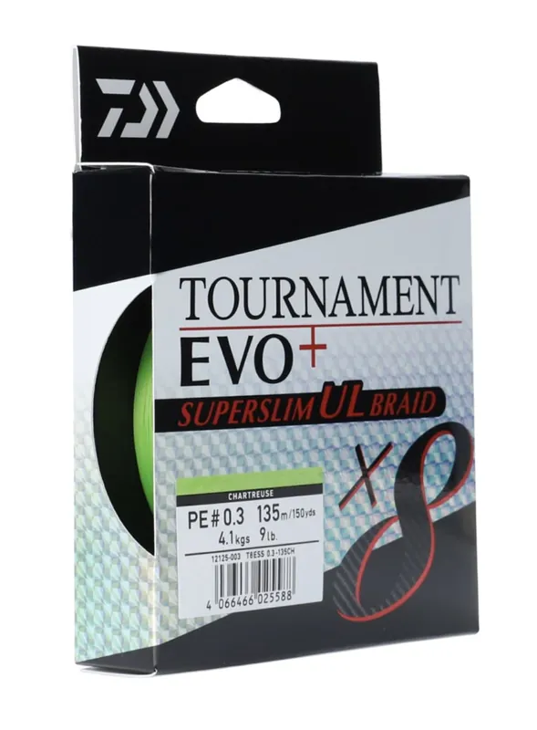 Daiwa Tournament X8 Evo+ Superslim UL Gevlochten Lijn (135m) PE 0.4 / 5.4kg Populair