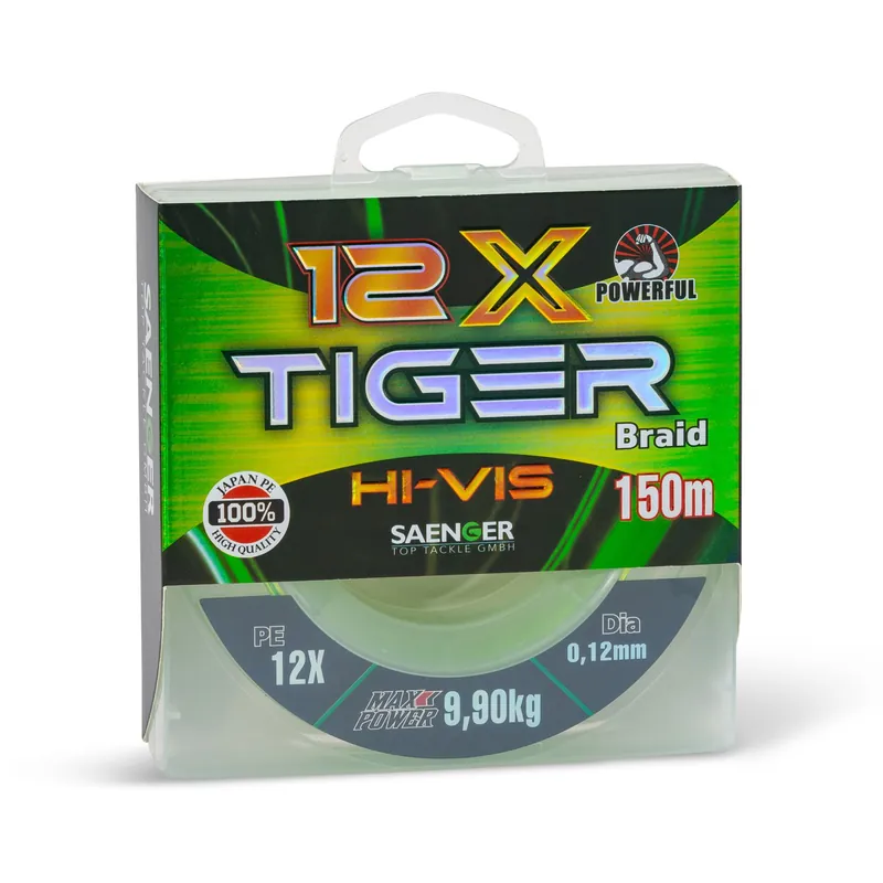 Koop Vandaag Saenger 12X Hi-Vis Tiger Braid 150m 0.16mm (14.4kg)