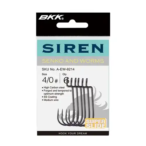 BKK Siren Worm Hook Size 2/0 (6 stuks) Exclusieve Aanbieding