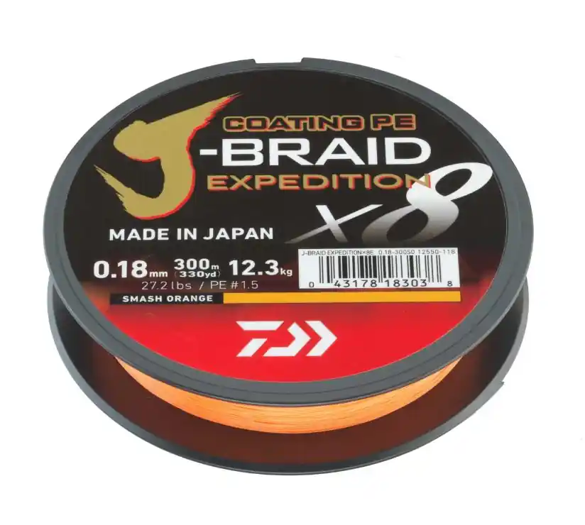 Must-Have Daiwa J-Braid Expedition X8E Gevlochten Lijn Smash Orange (300m) 0.22mm/19.5kg