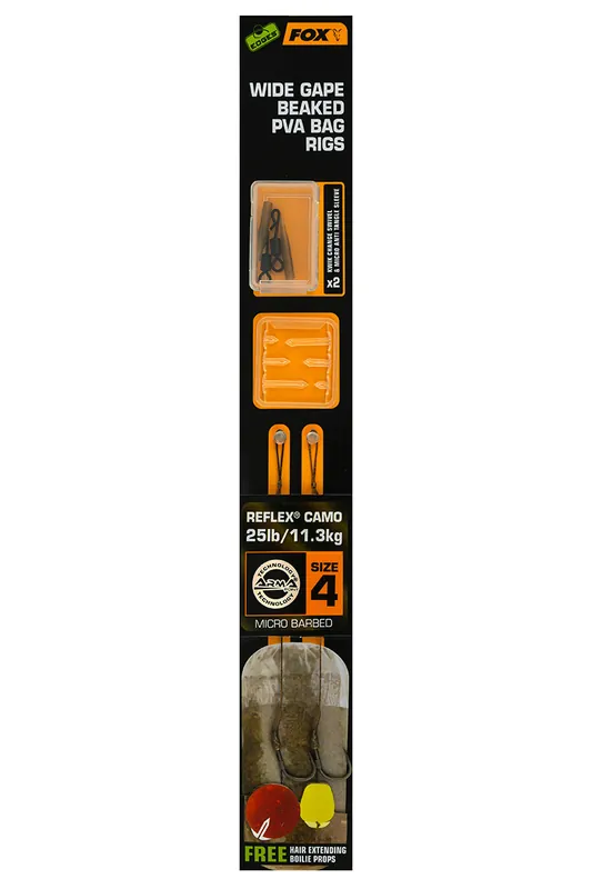 Fox Edges Wide Gape Beaked PVA Bag Rigs Size 4 (25lb) (2 stuks) Gratis Retour