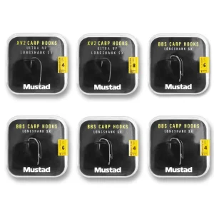 Hete Deal Mustad Long Shank 40 Carp Hooks Pack Karperhaken (6 packages + Multi Box)