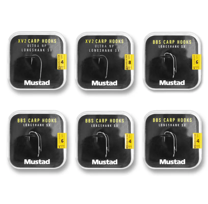 Hete Deal Mustad Long Shank 40 Carp Hooks Pack Karperhaken (6 packages + Multi Box)