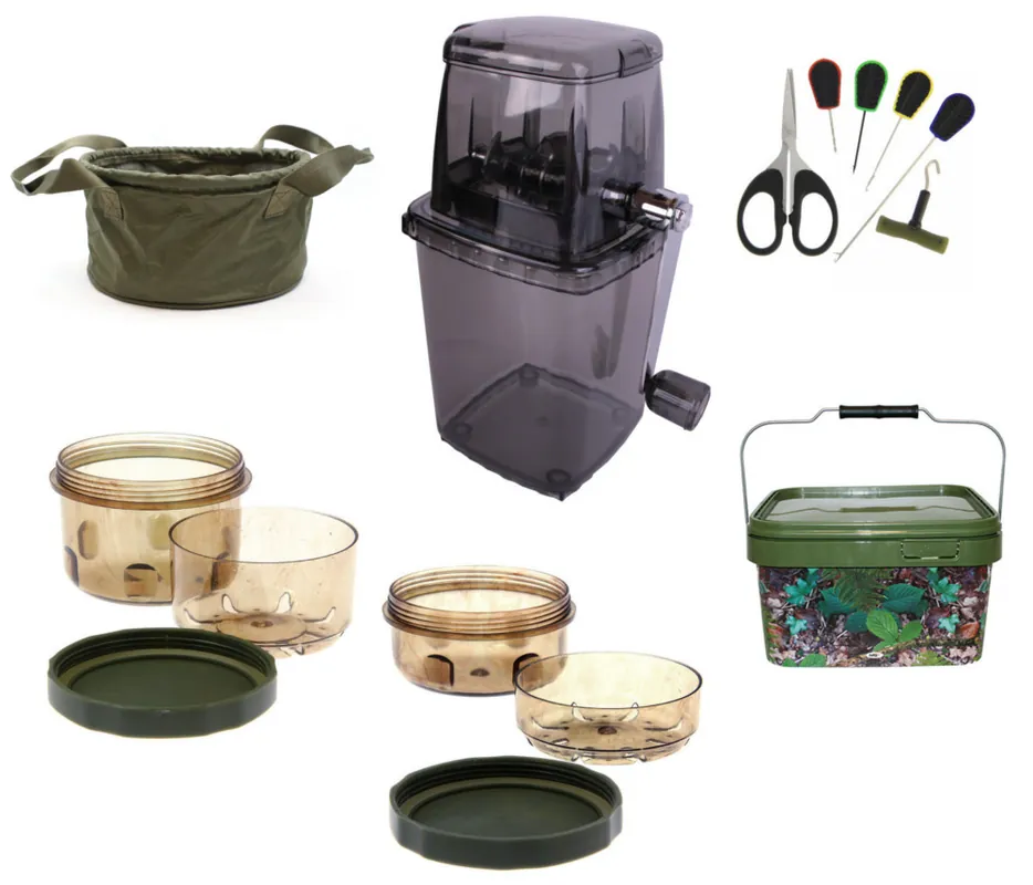 NGT Baiting Set inclusief baiting tool set, emmer, glug pots en bait crusher Nieuw
