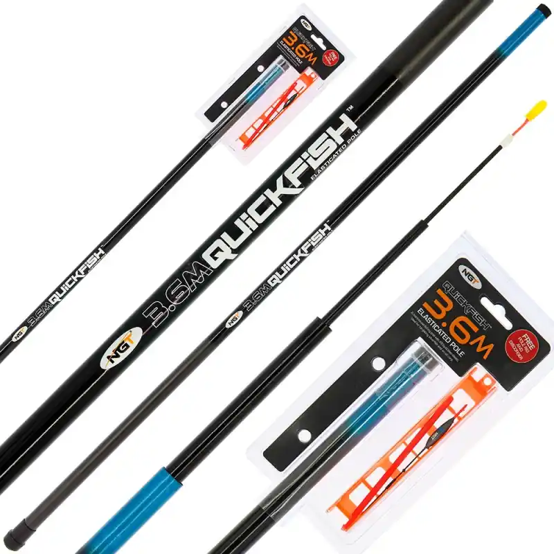 NGT Quickfish Combo - 3,60m Vaste Hengel met elastiek, Tuigje & Hakensteker Finale Uitverkoop