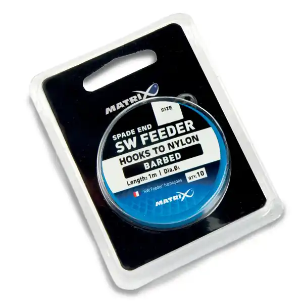 Hete Deal Matrix SW Feeder Hooks to Nylon Barbed - 10 stuks Size 10 Barbed - 1m/40" 0.165mm
