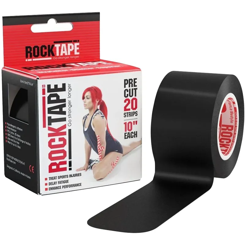 Fabrieksprijs RockTape Standard 10" voorgesneden kinesiologietape - 20 stroken Zwart