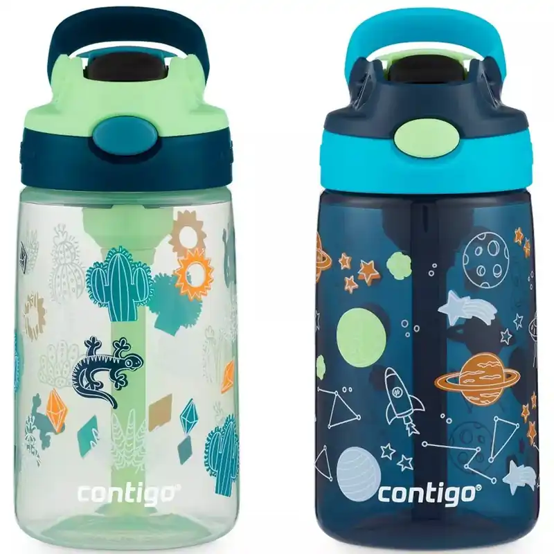 Actieprijs Contigo Kid's 14 oz. Plastic Waterfles met Herontworpen Autospout Rietje 2-Pack Blauwe klaproos/maagdenpalm/wolken