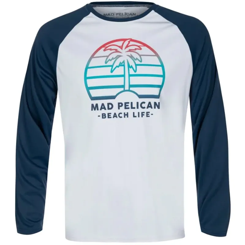 Mad Pelican Ombre Palm Shade Sun Kicker Raglan UV T-shirt met lange mouwen - Wit S Gecertificeerd