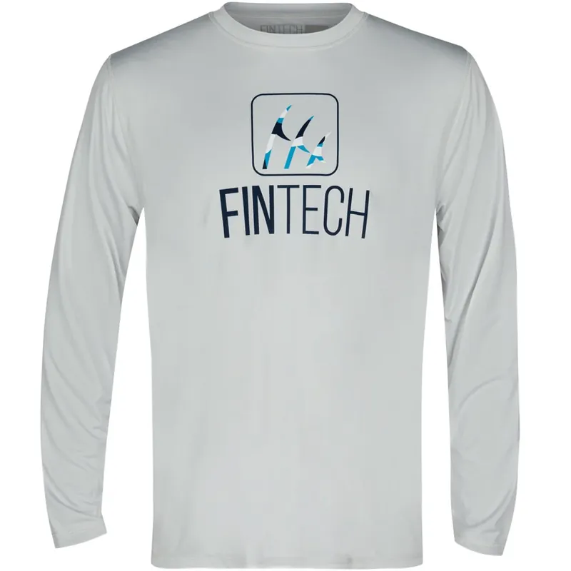 Populair Fintech WDLND Logo Sun Defender UV T-shirt met lange mouwen - Gletsjergrijs S