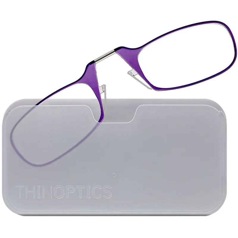 Snelle Levering ThinOptics bril zonder arm met universele behuizing - paars montuur, witte pod