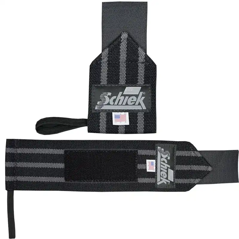 Hoge Kwaliteit Schiek Sports Black Out Heavyweight Cotton Elastic Wrist Wraps - Zwart/Zilver 12 "