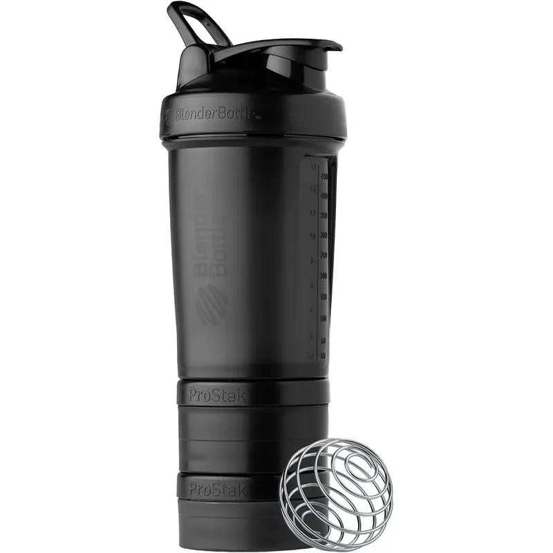 Blender Bottle ProStak 22 oz. Shakerfles met pillenorganizer en opbergruimte Zwart Populair