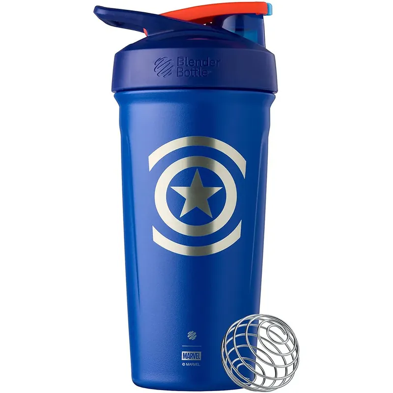 Blenderfles Marvel Strada 24 oz. Geïsoleerde roestvrijstalen shaker met lus bovenaan Kapitein Amerika Nieuw