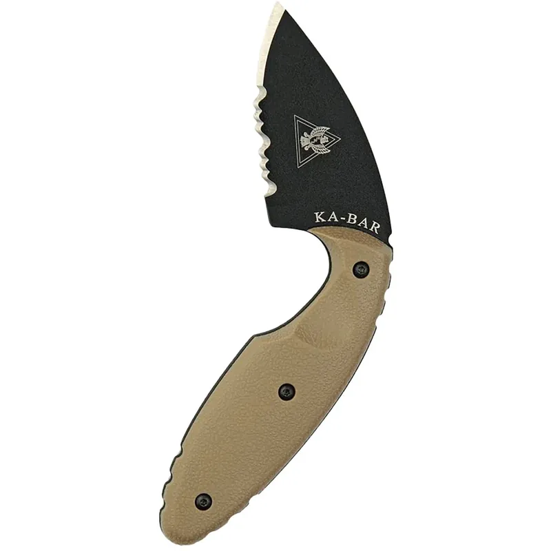 Beperkt Aanbod KA-BAR 2.313" Blade Original TDI Half Serrated Mes met Schede en Clip - Bruin