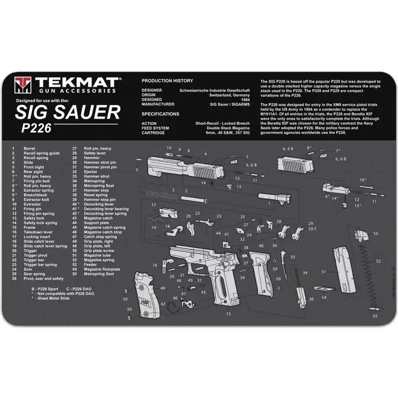 TekMat originele geweerreinigingsmat - 17" X 11" - Sig Sauer P226™ Meest Verkocht
